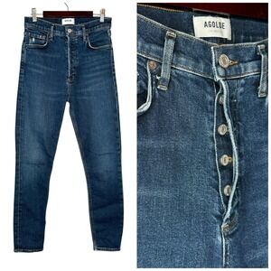 AGOLDE 25 Nico High Rise Slim Jeans Medium Wash USA Made 27" Inseam Button Fly